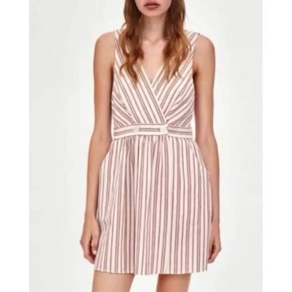 Zara Striped Mini Wrap Dress TRF Collection Women's Medium Sleeveless Wide Strap